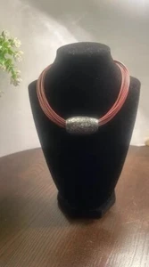 Burgundy multicord choker w/ silver/bronze tone slider & large hook clasp - Picture 1 of 6