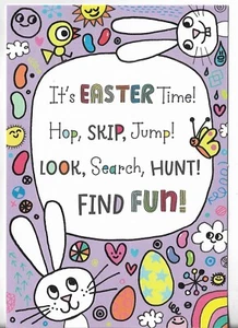 NEW Happy Easter Card 4.5x7 EASTER TIME Hop Skip Jump Look Search Find Fun! - Picture 1 of 3