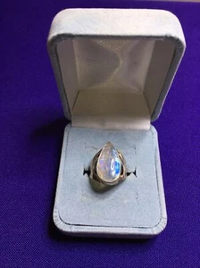Epiphany Rainbow Moonstone Teardrop Ring .925 Sterling Silver Size 7 - Picture 1 of 8