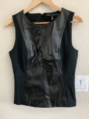 White House Black Market Black Leather Look Blouse Size 10 - Image 1 of 4