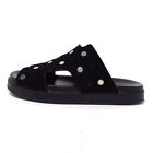 Auth HERMES Selle Black Suede Leather Women's Sandals