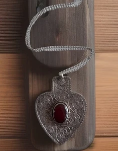 Collar colgante/cadena tribal turcomano grabado cornalina plata esterlina #10 - Imagen 1 de 13
