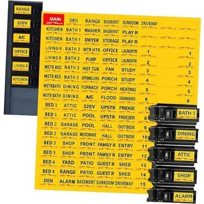Etiquetas de disyuntores, etiqueta de caja de disyuntores, 129 etiquetas de paneles eléctricos amarillas Foto 1 de 4