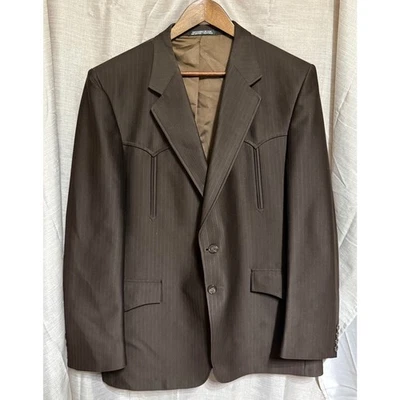 Mens Vintage Western Style Brown Pinstripe Blazer Jacket Suit Coat - Image 1 of 4