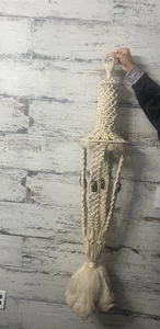 Vintage Macrame Off White Hanging Table - Classic Design - 1970 Large - Picture 1 of 3