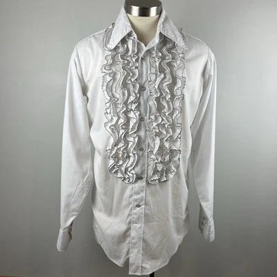 AMAZING VTG H Bar C Ranchwear 15.5 Medium ruffle tuxedo western shirt pearl snap - Image 1 of 4