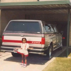 Vintage Polaroid Photo Adorable Child Ford Truck Garage House Found Art Snapshot - Picture 1 of 5
