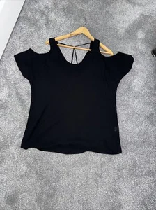 River Island Top Cold Shoulder Cut Out Back Black Blouse Chiffon UK 10 - Picture 1 of 6