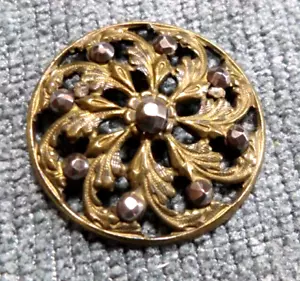 Antique Pierced Metal Button Steel Faceted FANCY FLOWER - Picture 1 of 4