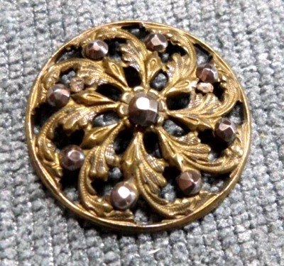 Antique Pierced Metal Button Steel Faceted FANCY FLOWER - Image 1 of 4