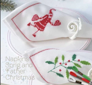 Cross stitch completed Napkins Spring and Father Christmas - Picture 1 of 2