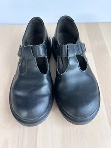 Dr Marten Kinder Goldie schwarze Lederschuhe US Größe 3 Mary Jane T-Riemen - Bild 1 von 7