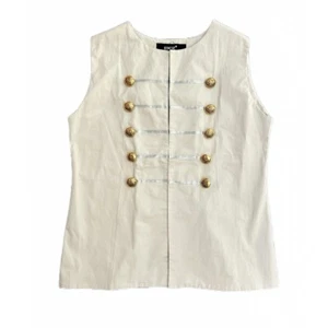 Chaleco Meg Mujer Marfil Abierto Estilo Militar Botones Dorados Talla L Nuevo con Etiquetas - Imagen 1 de 5