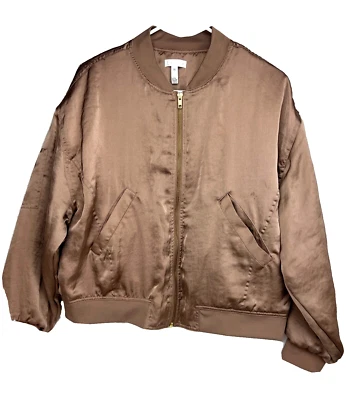 Leith Bomber Brown Jacket Womens Size S Full Zip - Image 1 of 4