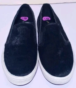 Women's KENNETH COLE REACTION Salt & Pep Black Faux Fur Stretch Slip Ons US 8.5 - Picture 1 of 4