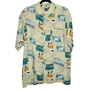 Vintage K.A.D. Camicia hawaiana Texas uomo XL verde AOP western cowboy camp floreale - Foto 1 di 4