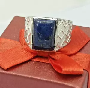 Anillo natural de plata esterlina 925 lapislázuli azul corte esmeralda de 5 quilates para hombre - Imagen 1 de 5