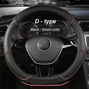 Durable Leather Anti Slip Universal 15"38cm Steering Wheel Cover D-Shaped - Picture 1 of 16