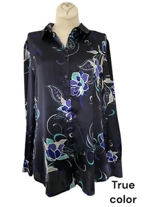 Chicos Blue Floral Button Down Blouse Womens Size 0 US Size 4/6 - Picture 1 of 8