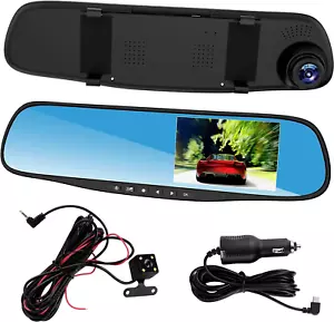 Mirror Dual Lens Dash Cam FHD Car DVR Camera Front and Rear Video Night Recorder - Picture 1 of 19