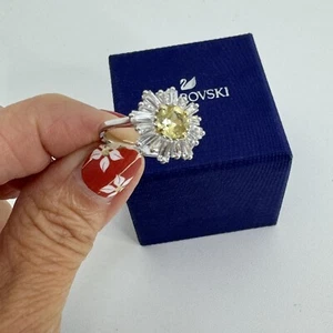 Swarovski Canary Yellow Sunshine Crystal Ring NIB Sz 5.5 Rhodium Plate - Picture 1 of 8
