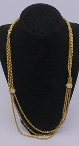 L - VINTAGE NOLAN MILLER GOLD TONE 3 STRAND ROPE NECKLACE w STATIONS, 24 IN. - Picture 1 of 6