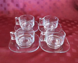 Vintage ITALORA Joe Colombo Arno Glass Stackable Cup & Saucer Duos x 4 *Italy - Picture 1 of 8
