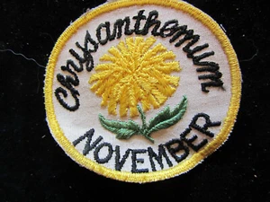BIRTHDAY FLOWER NOVEMBER CHRYSANTHEMUM vintage 70s. 3"  SEW ON PATCH   - Picture 1 of 1