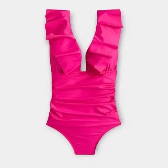 J.Crew Size 4 Radiant Fuchsia Ruched One Piece Swimsuit Lined BC116