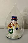 Hand Blown 9? Glass Snowman Ornament In Snowflake Dome Color Changing Battery