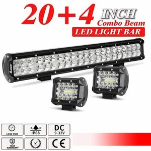 20inch LED Light Bar Combo Spot Flood + 4" 200W PODS OFFROAD SUV 4WD UTV 22/23'' - Picture 1 of 12