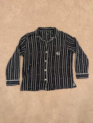 Top de pijama para mujer Lauren Ralph Lauren negro a rayas con logotipo LRL (talla: grande) Foto 1 de 4