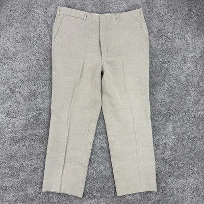 Pantalones Polo Ralph Lauren Hombre 38x28 Beige Vintage Lino Espiga Botón Mosca Foto 1 de 4