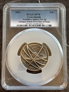 2024 - Islas Cook - 2 oz - Esfera armilar - PCGS - SP70 - FDOI - Antiguo - Pop 49 - Imagen 1 de 3