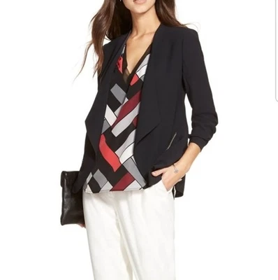 Trouve Drapey 开放式西装夹克 XS 黑色拉链细节口袋 — 第 1/4 张图片