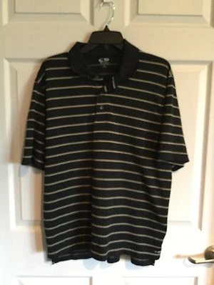 Champion Men's Large Golf Polo Black Beige Stripe Short Sleeve 100% Polyester  - Image 1 of 4