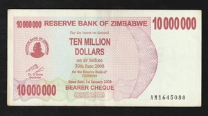 Zimbabwe 10 Million Dollars 2008 P 55 Banknote - Picture 1 of 2