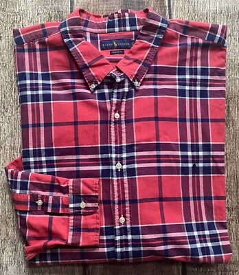 CAMISA DEPORTIVA POLO RALPH LAUREN GRANDE Y ALTA A CUADROS OXFORD ROJA PARA HOMBRE 4XLT EXCELENTE Foto 1 de 4