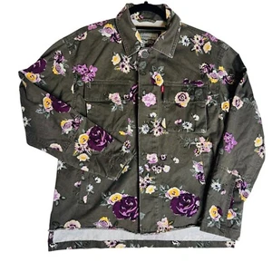 Camisa Chaqueta Levi's Estampado Floral Abotonada Manga Larga Verde Oliva Talla Pequeña - Imagen 1 de 11