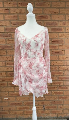 Angel Biba Dress White Pink Womens Size 10 Sheer Long Sleeve Formal Cocktail - image 1 of 4