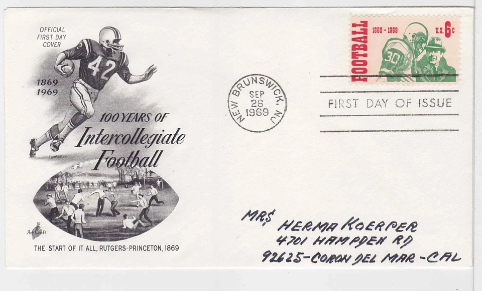 TurtlesTradingPost- Intercollegiate Football 1969 FDC #1382 - Artcraft Cachet - Image 1 of 1