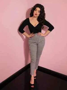 Pantalones de cigarrillo de guinga Vixen By Micheline Pitt negros/blancos talla 2X (W36 L29) - Imagen 1 de 16