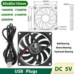 8010 Ventilateur de Refroidissement Mini Ventilateurs Silencieux Brushless DC 5V Prises USB 80x80x10mm - Photo 1/7
