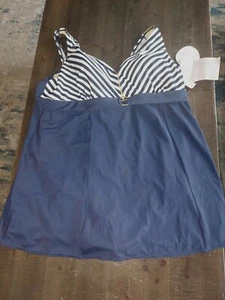 New  Avenue Blue White Nautical Swimdress Swimsuit Bathingsuit Plus Minimize 24  - Picture 1 of 9