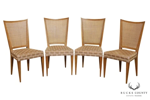Mid Century Modern Set 4 Cane Back Dining Chairs Cover