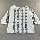 NEW Talbots Top Womens Small White Black Blouse Floral Embroidered Boho Beach