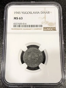 1945 MS63 Yugoslavia Zinc Dinar NGC KM 26 - Picture 1 of 2