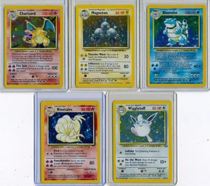 Pokemon Unlimited Lot 5pc CHARIZARD, BLASTOISE, NINETALES, MAGNETON & WIGGLYTUFF - Picture 1 of 1