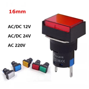 16mm Rectangle LED Signal Light 12V/24V/220V Indicator Light Detector 5 Colors - Picture 1 of 9