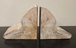 Arizona Petrified Wood Bookends Original Label Felt Bottoms 4” Tall Nice Set! - Picture 1 of 8